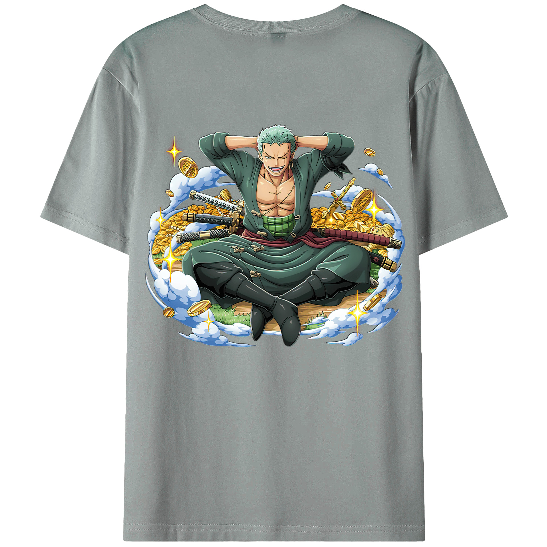 ワンピース ロロノア・ゾロ ONE PIECE Roronoa Zoro 綿100％ メンズ半袖Tシャツ（バックプリント） 通気性